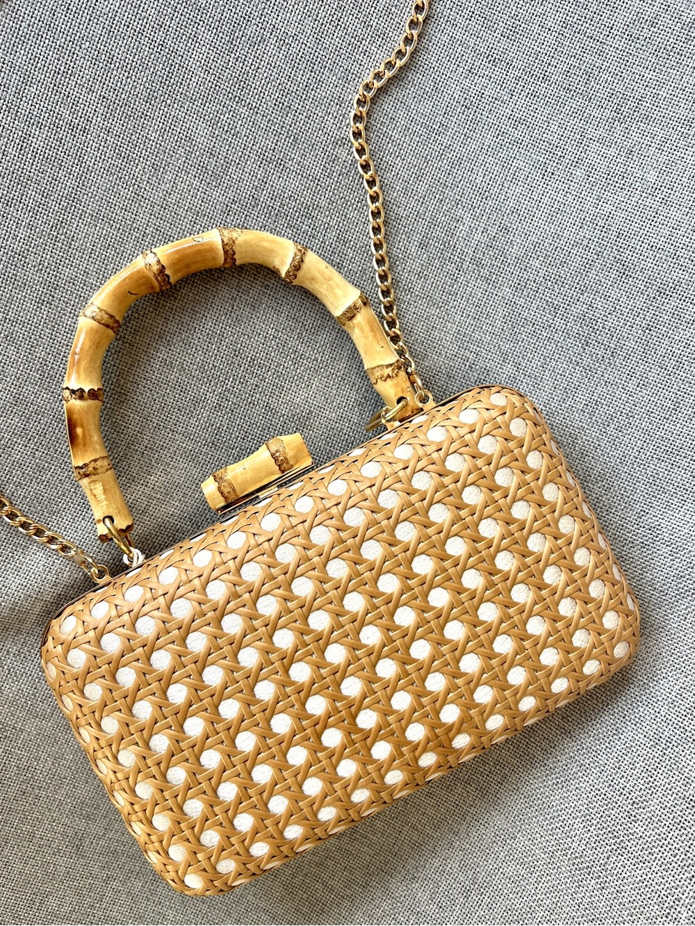 Tommy Bahama Bamboo Handle Woven clutch on chain